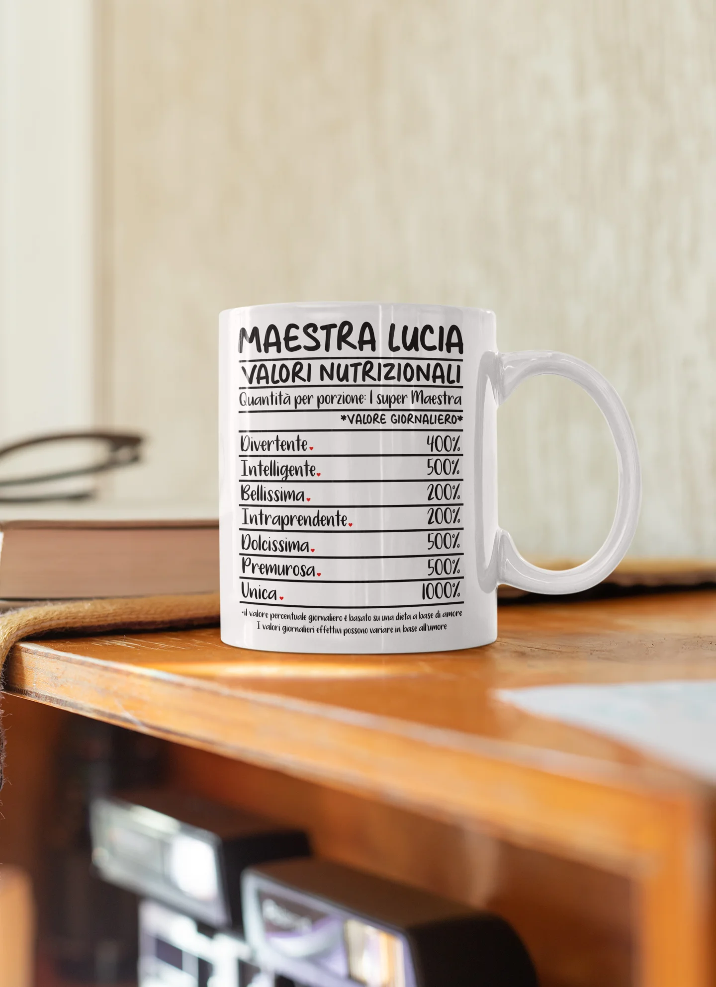 Tazza Maestra Personalizzabile con Nome maestra Valori nutrizionali Grazie Maestra Regalo Maestra fine Anno - immagine 4